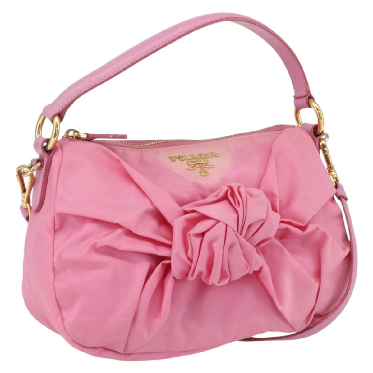 Prada Shoulder Bag Nylon Pink Gold Auth 162345